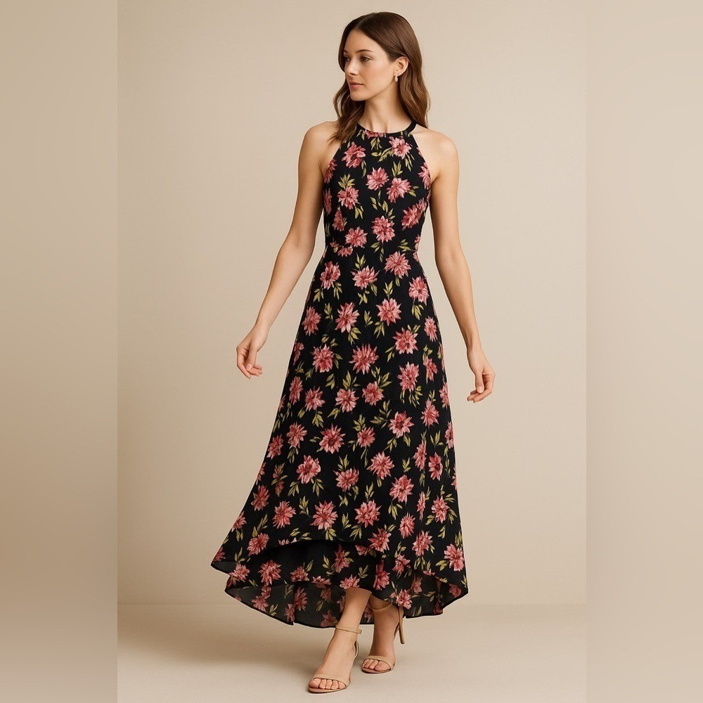 Floral High Low‎ Halter Dress Romantic Wedding Guest Occasion